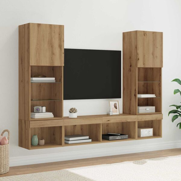 vidaXL TV Wall Units with LED 5 pcs Artisan Oak Engineered Wood