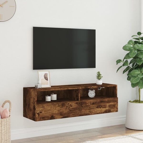 vidaXL TV Wall Cabinet Smoked Oak 100x30x30 cm Engineered Wood
