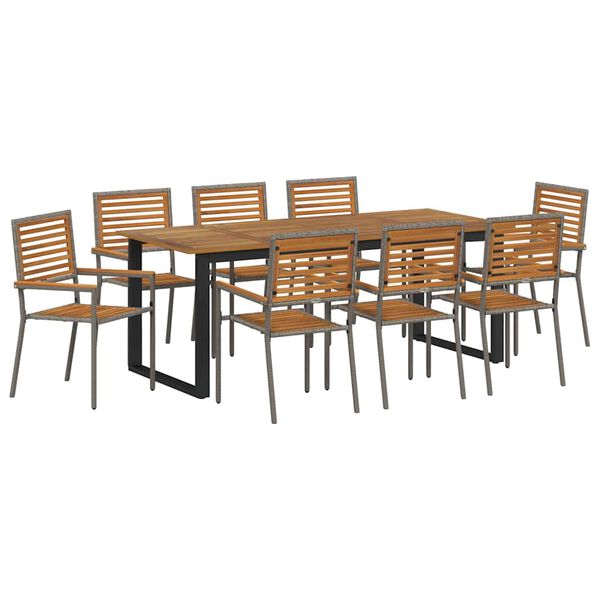 vidaXL Garden Dining Set 9 pcs Grey Solid Acacia Wood