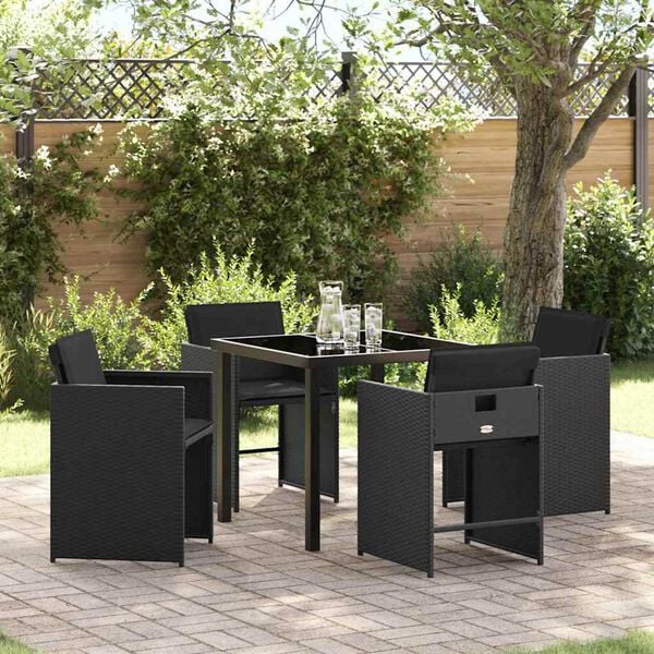 vidaXL Garden Dining Set 5 pcs Black Poly Rattan