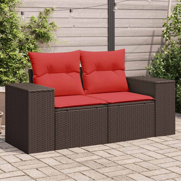 vidaXL Garden Sofa with Cushions 2-Seater Brown Poly Rattan