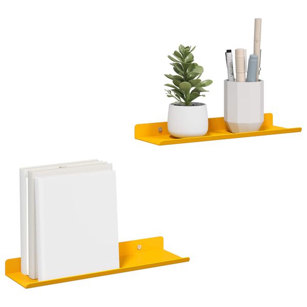 vidaXL Floating Shelf 2 pcs Mustard Yellow 30 x 9 x 2.5 cm Steel