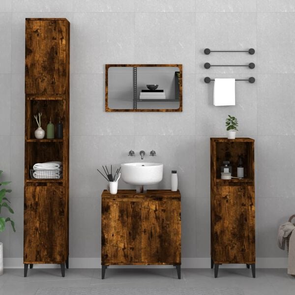 vidaXL 3 Piece Bathroom Furniture Set Smoked Oak Engineered Wood