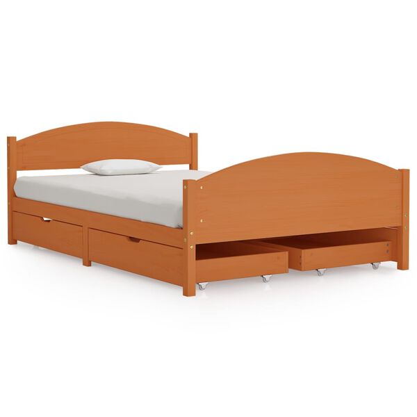 vidaXL Bed Frame without Mattress Honey Brown Solid Wood 140x200 cm (322039+2x321987)