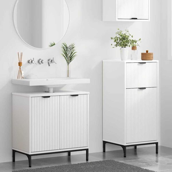 vidaXL Bathroom Furniture Set 2 pcs White Engineered Wood and Metal