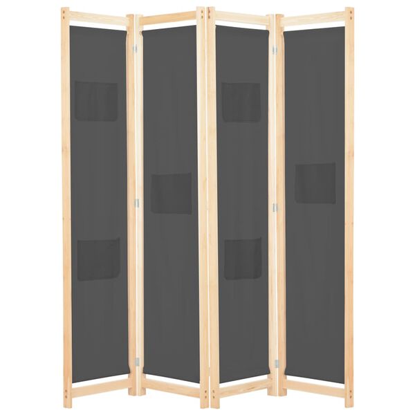 vidaXL 4-Panel Room Divider Grey 160x170x4 cm Fabric