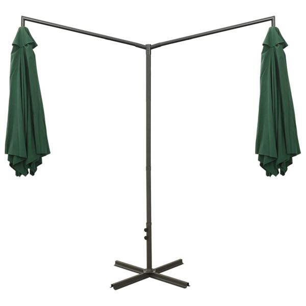 vidaXL Double Garden Parasol with Steel Pole Green 600 cm