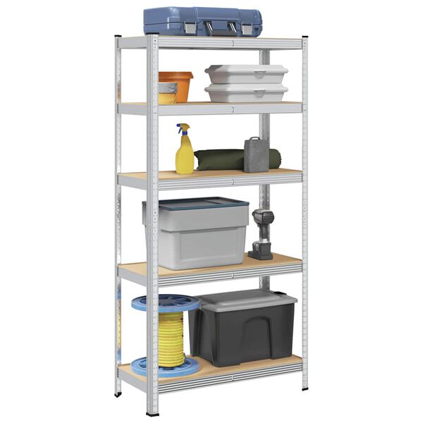 vidaXL 5-Layer Storage Shelf Silver Steel&Engineered Wood