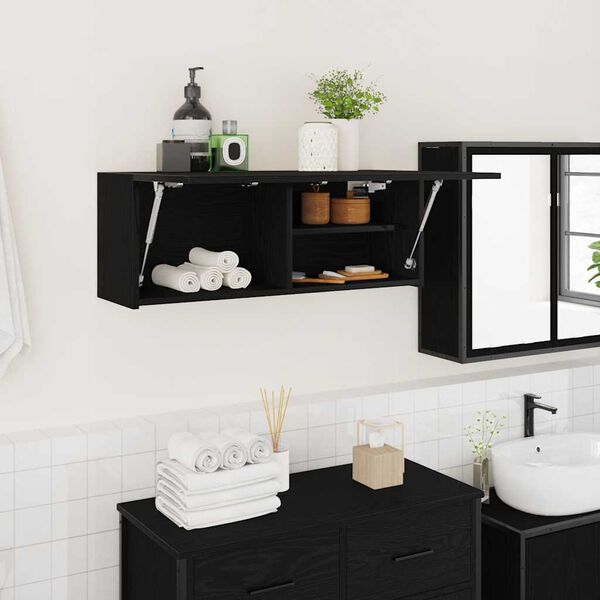 vidaXL Bathroom Wall Cabinet Black 80x25x30 cm Engineered Wood