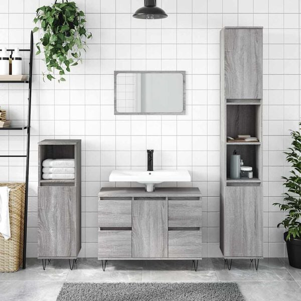 vidaXL Bathroom Cabinet Grey Sonoma 80x33x60 cm Engineered Wood