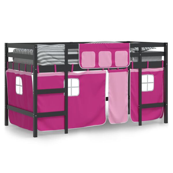 vidaXL Kids' Loft Bed with Curtains without Mattress Pink 90x200cm