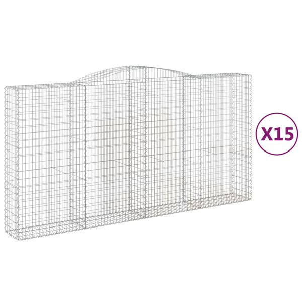 vidaXL Arched Gabion Baskets 15 pcs 400x50x200/220 cm Galvanised Iron