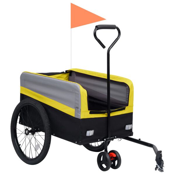 vidaXL 2-in-1 XXL Pet Bike Trailer & Trolley Yellow Grey and Black