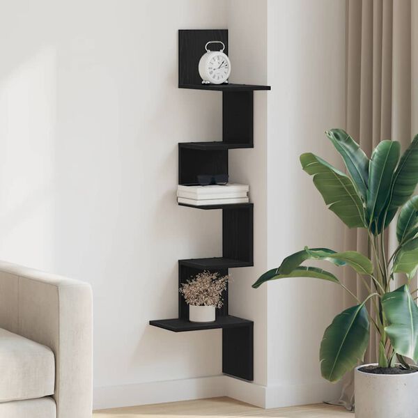 vidaXL Wall Corner Shelf Black 32x32x127,5 cm Engineered Wood