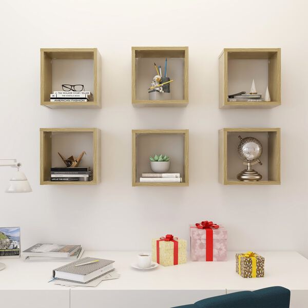 vidaXL Wall Cube Shelves 6 pcs Sonoma Oak 26x15x26 cm