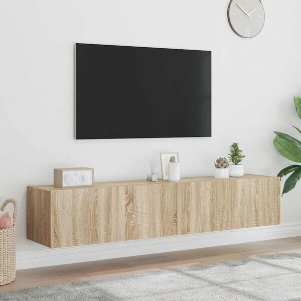 vidaXL TV Wall Cabinets with LED Lights 2 pcs Sonoma Oak 80x35x31 cm