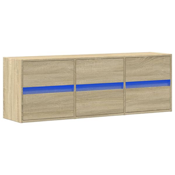 vidaXL TV Wall Cabinet with LED Lights Sonoma Oak 130x31x45 cm