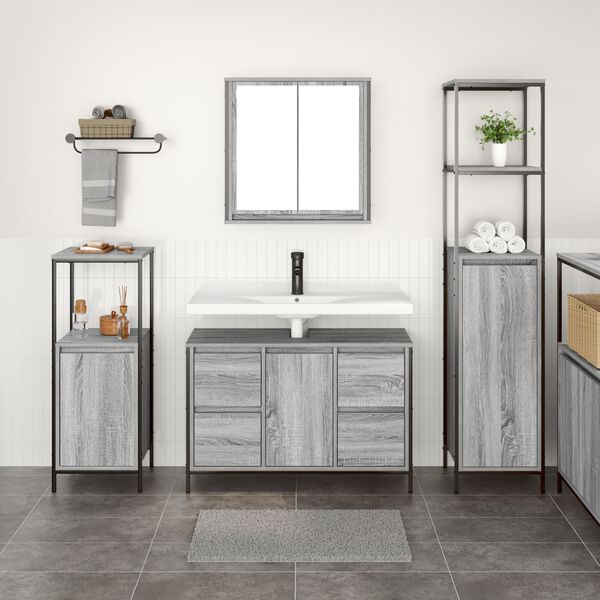 vidaXL Bathroom Furniture Set with Drawer 3 pcs Grey sonoma and Black