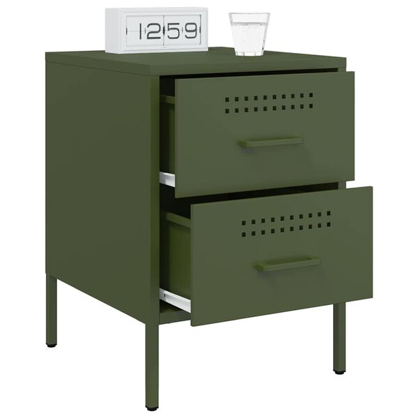 vidaXL Bedside Cabinets 2 pcs Olive Green 36x39x50.5 cm Steel