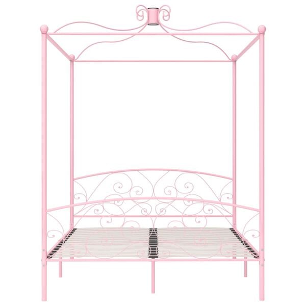 vidaXL Canopy Bed Frame without Mattress Pink Metal 160x200 cm