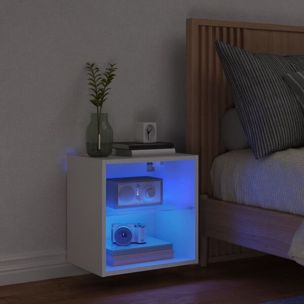 vidaXL Bedside Cabinet with LED Lights Wall-mounted White