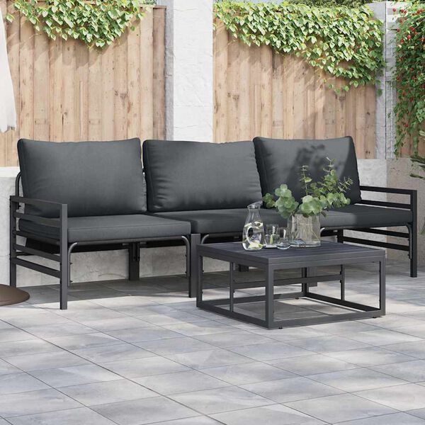 vidaXL Garden Sofa Set with Cushion 3 pcs Black Steel