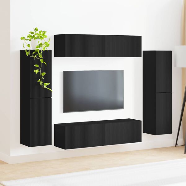 vidaXL TV Cabinet Set 8 pcs Black Engineered Wood