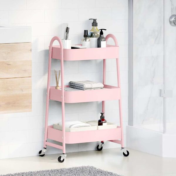 vidaXL Storage Trolley 3-Tier Pink 42x41.5x77 cm Steel