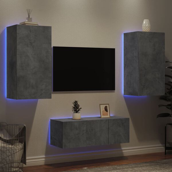 vidaXL 4 Piece TV Wall Units with LED Concrete Grey Engineered Wood