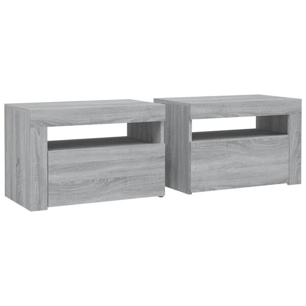 vidaXL Bedside Cabinets 2 pcs with LEDs Grey Sonoma 60x35x40 cm