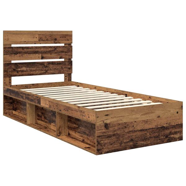 vidaXL Bed Frame with Headboard Old Wood 90 x 190 cm Solid Pine Wood