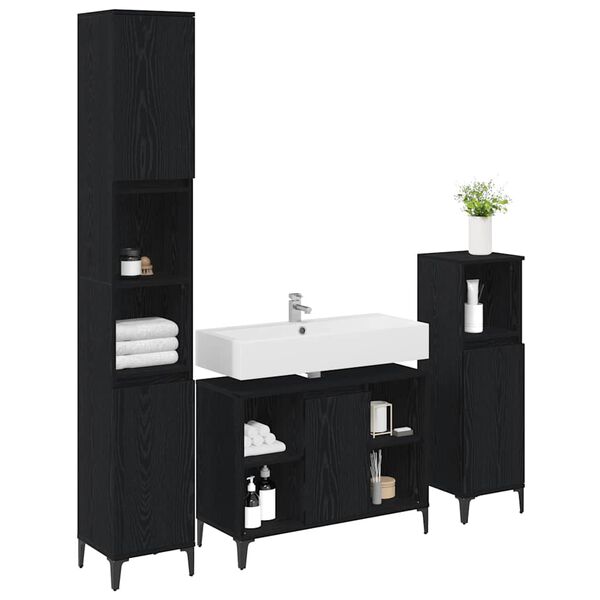 vidaXL Bathroom Furniture Set 3 pcs Black oak Engineered wood