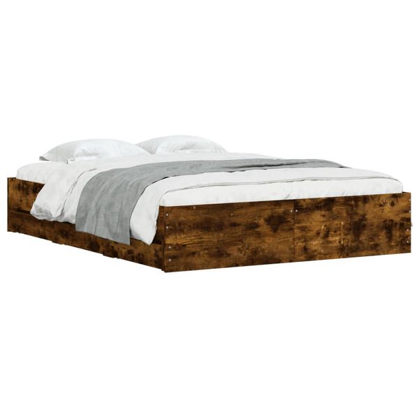 vidaXL Bed Frame with Drawers without Mattress Smoked Oak 150x200 cm King Size