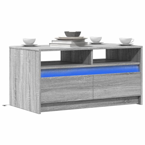 vidaXL Coffee Table with LED Lights Grey Sonoma Engineered Wood