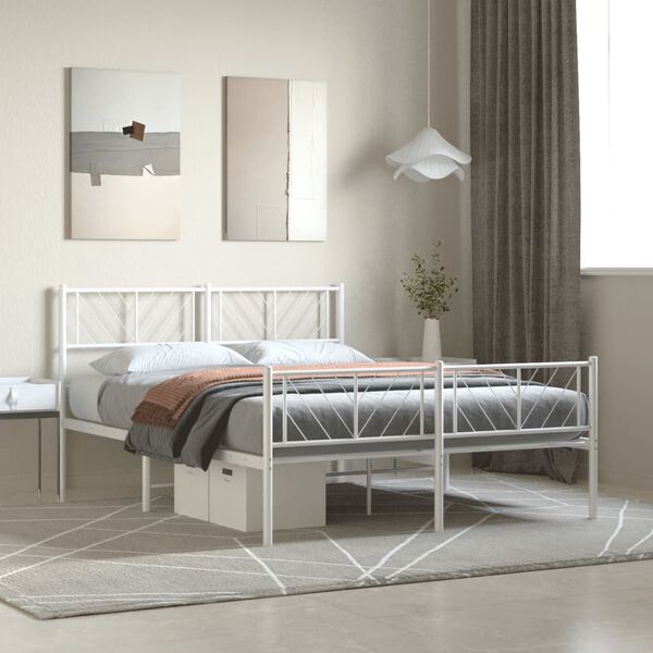 vidaXL Metal Bed Frame without Mattress with Footboard White 150x200cm