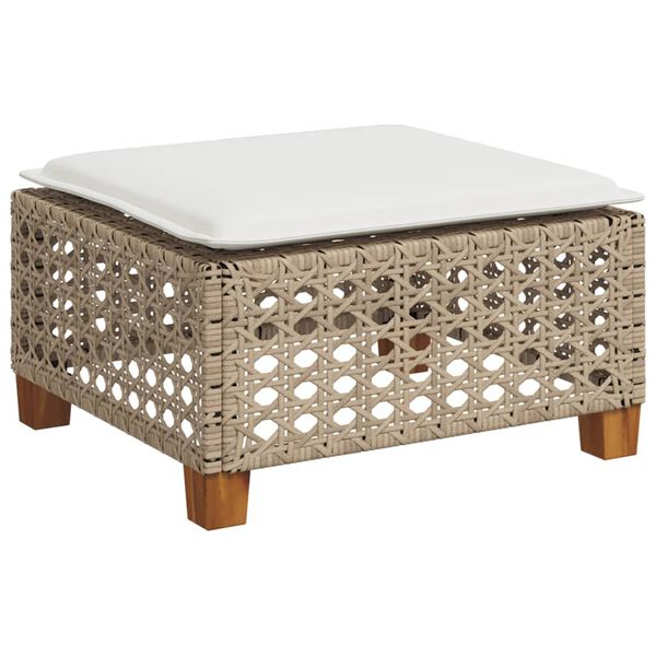 vidaXL Garden Stool with Cushion Beige 63.5x56x32 cm Poly Rattan