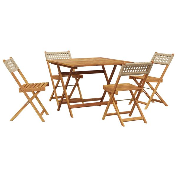 vidaXL 5 Piece Garden Dining Set Beige Poly Rattan and Solid Wood