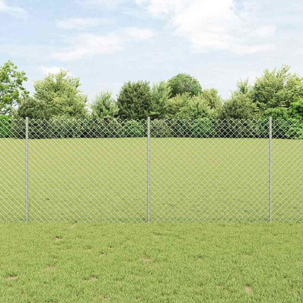 vidaXL Fence with Post Silver 1 x 10 m Steel