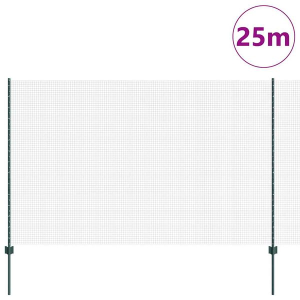 vidaXL Fence with Post Green 1.5 x 25 m Steel and PVC