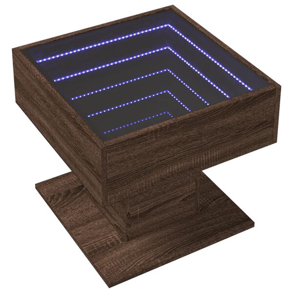 vidaXL Coffee Table with LED Brown Oak 50x50x45 cm Engineered Wood