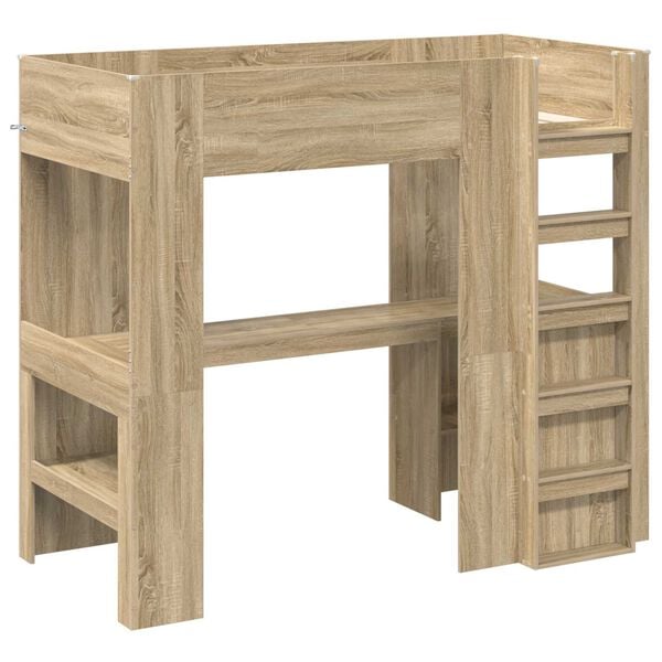vidaXL Loft Bed Frame with Desk Sonoma Oak 80 x 200 cm Engineered Wood