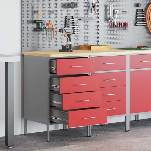 vidaXL Work Cabinet with Drawer 2 pcs Red and Grey 100 x 55 x 85 cm