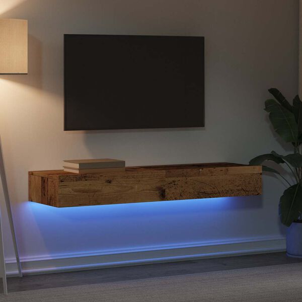 vidaXL TV Cabinets with LED Lights 2 pcs Old Wood 60x35x15.5 cm