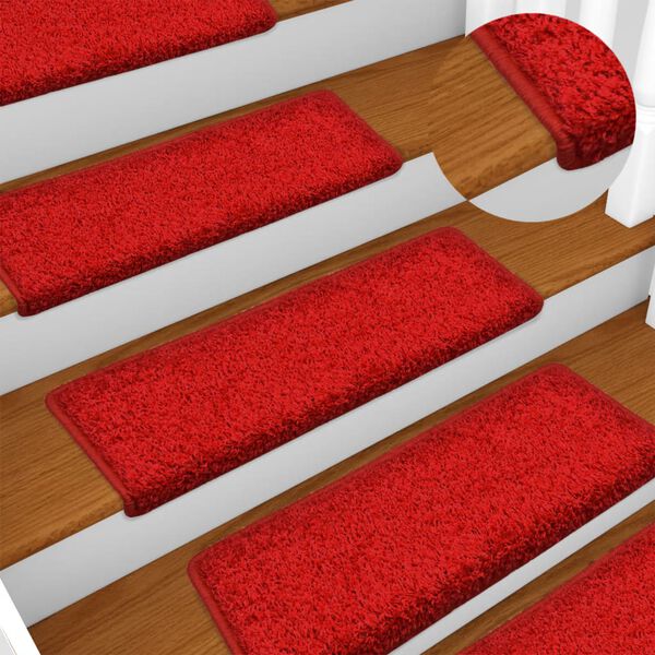 vidaXL Stair Mats 15 pcs 65x21x4 cm Red Rectangular Edge