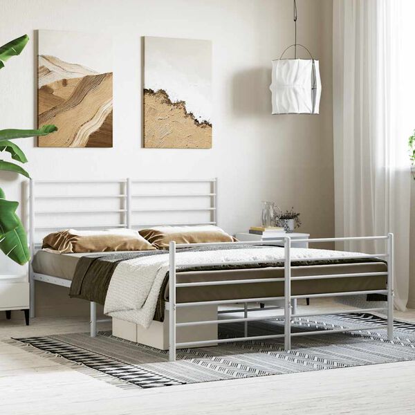 vidaXL Metal Bed Frame without Mattress with Footboard White 140x190cm