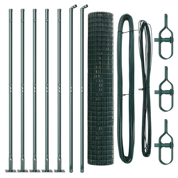 vidaXL Fence with Post Green 1.6 x 10 m Steel and PVC