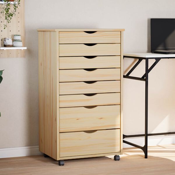 vidaXL Rolling Cabinet with Drawers MOSS Clear Varnish Solid Pine wood