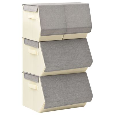 vidaXL Stackable Storage Box Set of 4 Pieces Fabric Grey & Cream