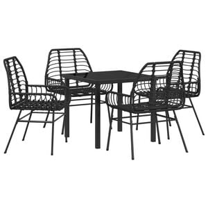 vidaXL Garden Dining Set 5 pcs Black Poly Rattan