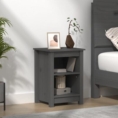 vidaXL Bedside Cabinet Grey 40x35x55 cm Solid Wood Pine